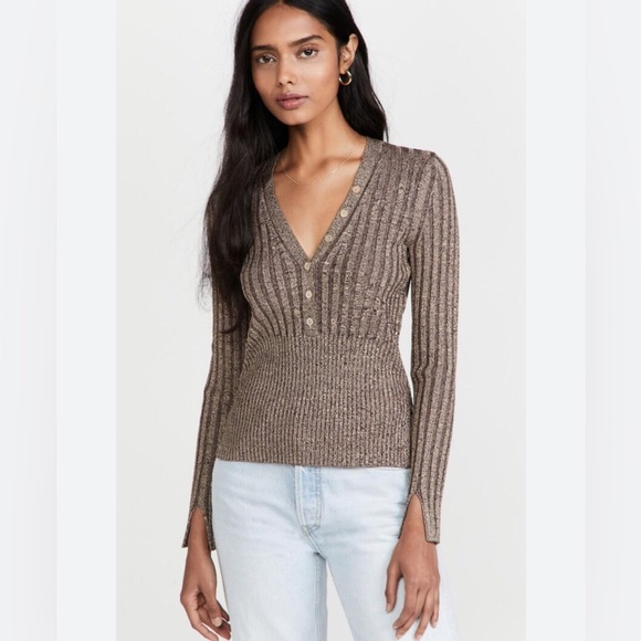 Jonathan Simkhai Brown V-Neck Sweater - Picture 1 of 10